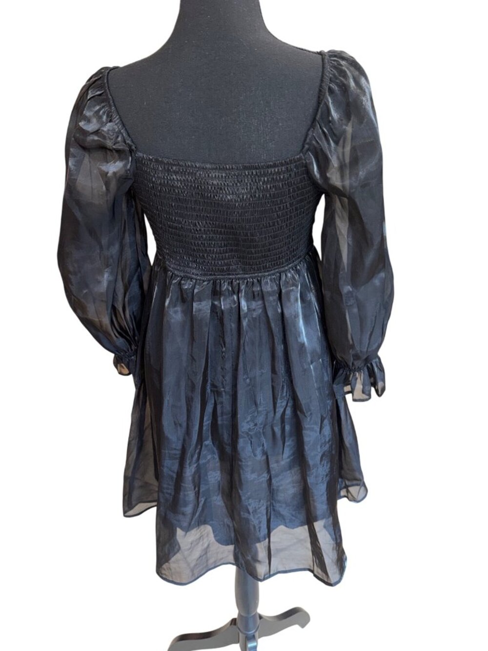 Anthropologie Blu Pepper Black Sheer Sheer Balloon Sleeve Babydoll Dress M Prom - Picture 3 of 12